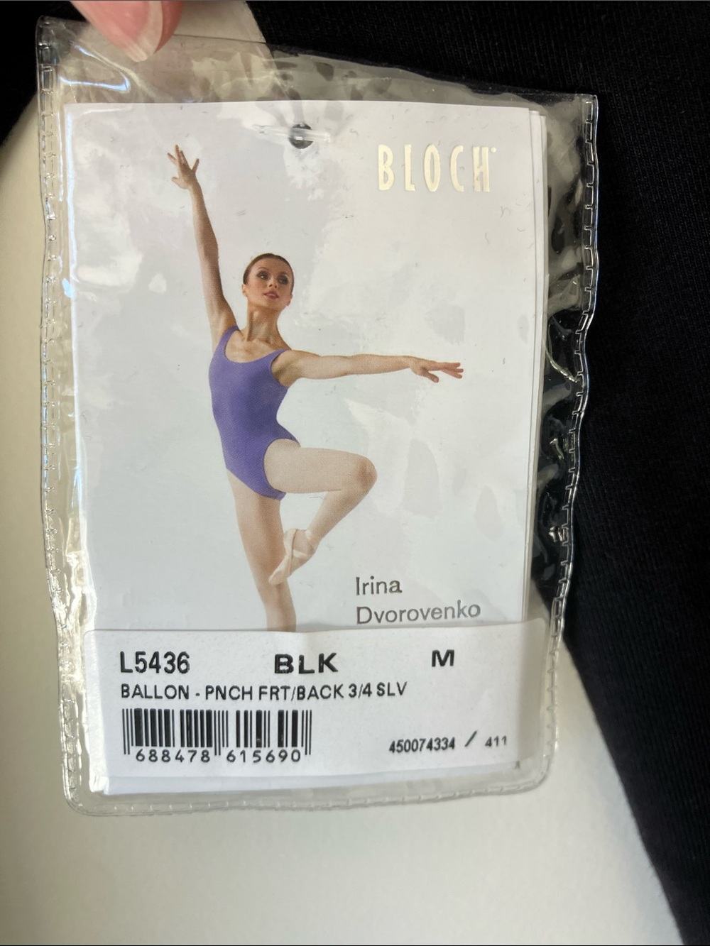 BLOCH Ballon Black 3/4 Sleeve Pinched Front/Back Ballet Leotard Size M NWT - Picture 2 of 9